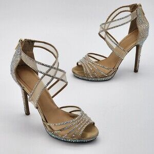 Thalia Sodi Ceara Rhinestone Peep Toe Pumps Heels Glam Prom Bride Size 7